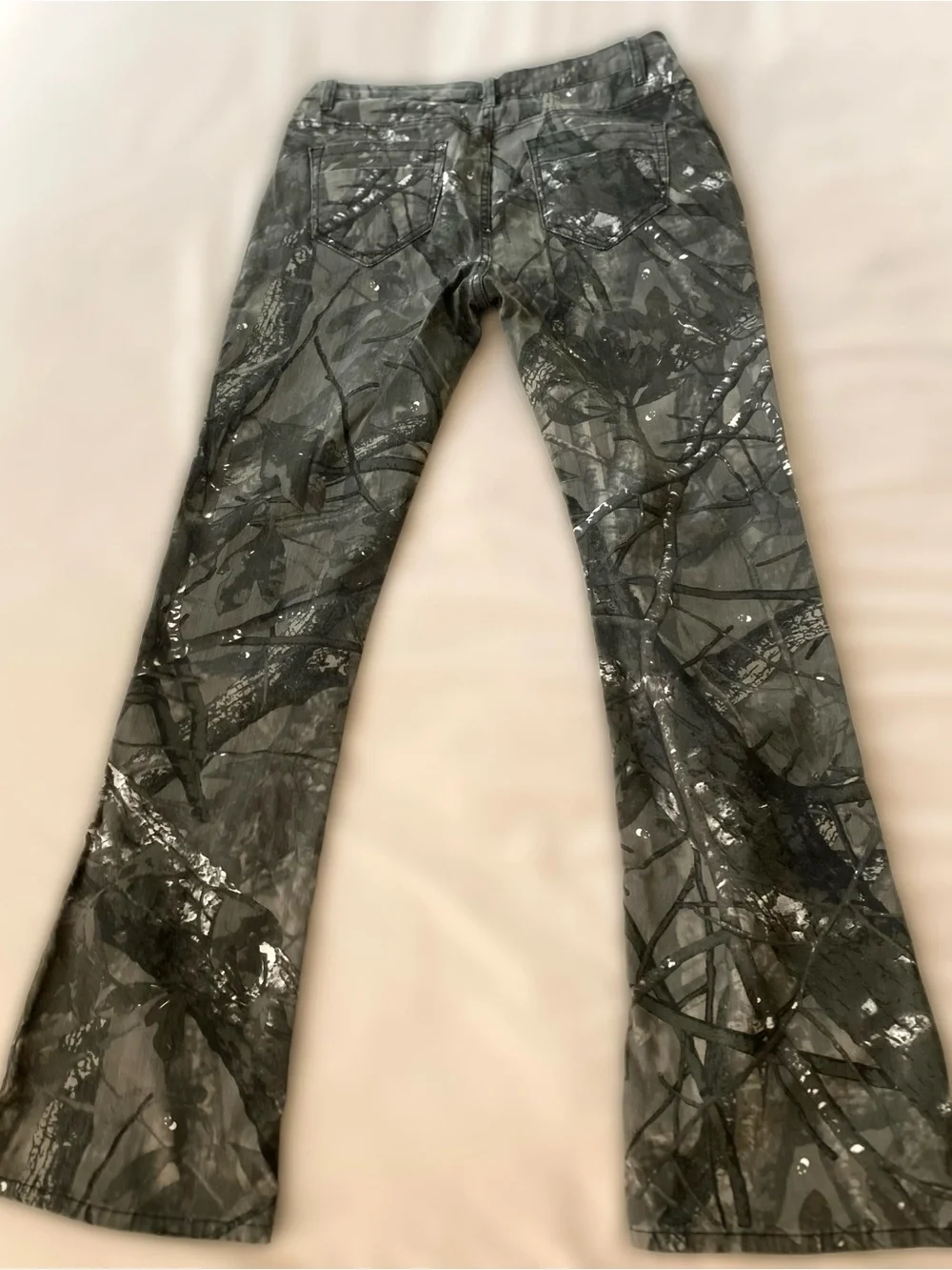 Fashion Nova Black & Gray Camo Bootcut Jeans